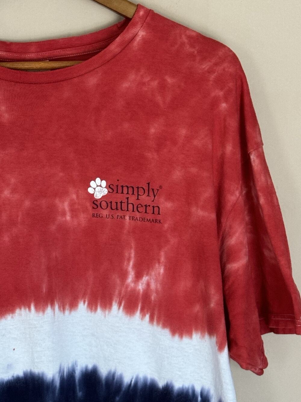 Simply Southern Preppy Red, paws & Blue USA Tie Dye Dog T-Shirt Tee XL